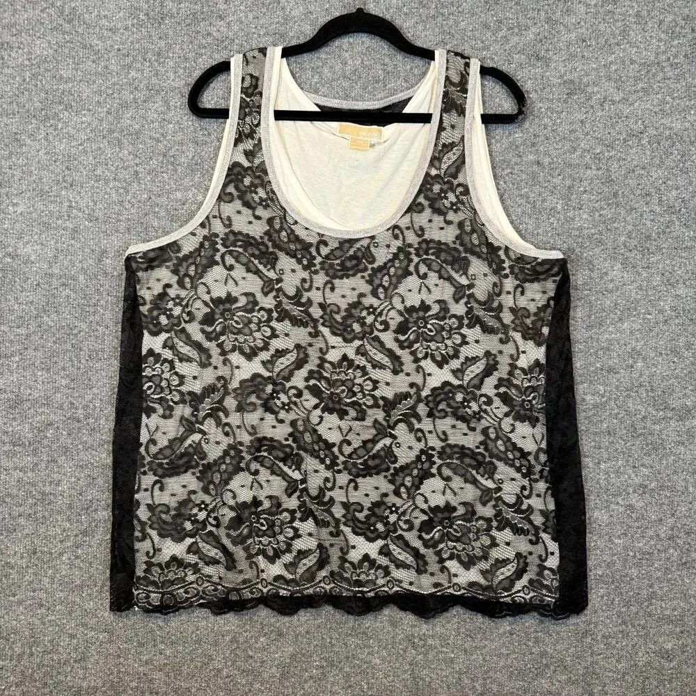 Michael Kors Shirt Womens 3X XXXL Black Lace Floral Boho Tank Top Plus Size